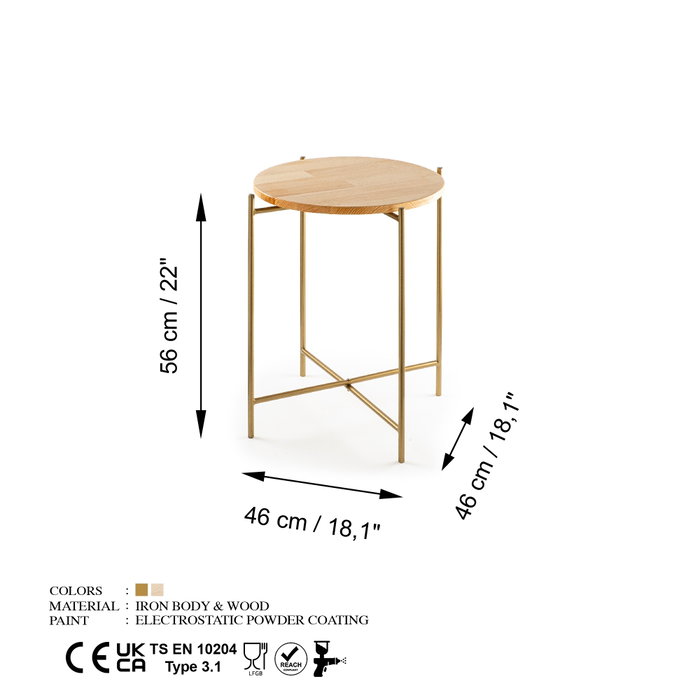 Hanah Home Mesa de Centro Shb-004-A Dorado y Natural